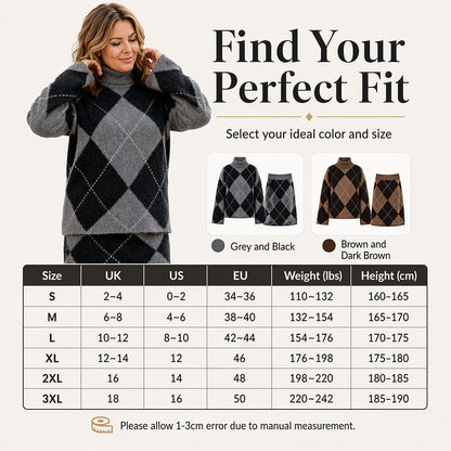 ⌛Limited Time Sale 60% OFF🍂🧥👗Women's Argyle Knit Sweater & Skirt 2-Piece Set🎁