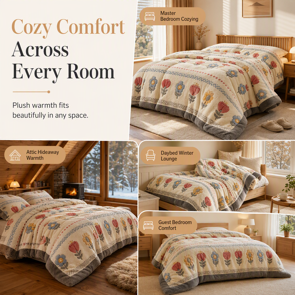 📢 50% OFF!! ⏰ Double-Sided Sherpa Fleece Comforter – Warm & Cozy Winter Quilt with Soft Velvet Feel 🛏️