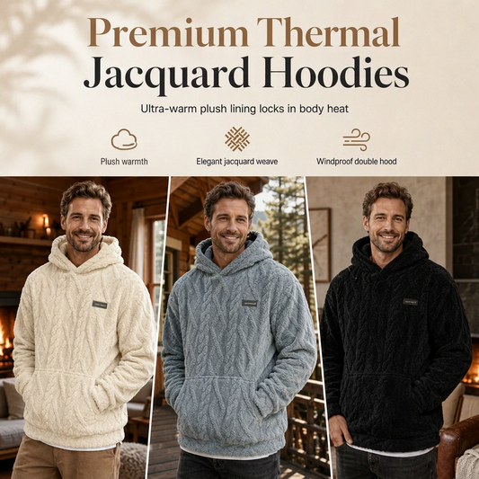 🧥Men's Winter Lined Hoodie Jacquard Pattern Long Sleeve Pullover Sweatshirt for Casual Outdoor Wear