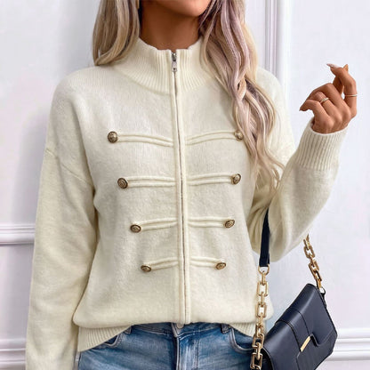 🧶 Clean Stand Collar, Easy Zip-Up Layering | Women's Knit Cardigan