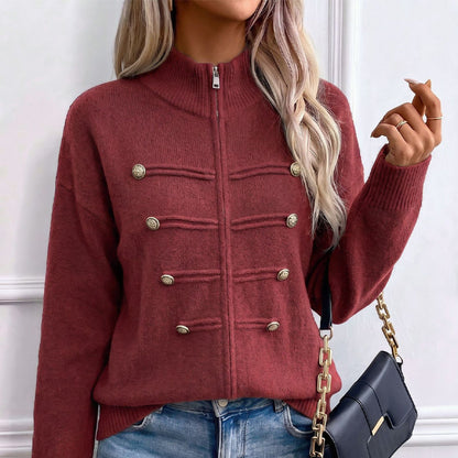 🧶 Clean Stand Collar, Easy Zip-Up Layering | Women's Knit Cardigan