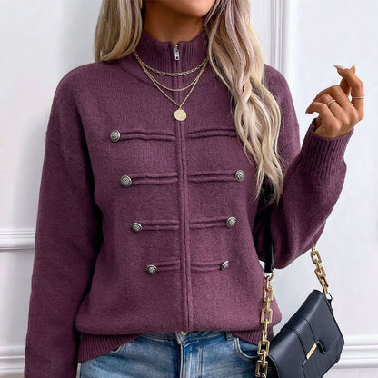 🧶 Clean Stand Collar, Easy Zip-Up Layering | Women's Knit Cardigan