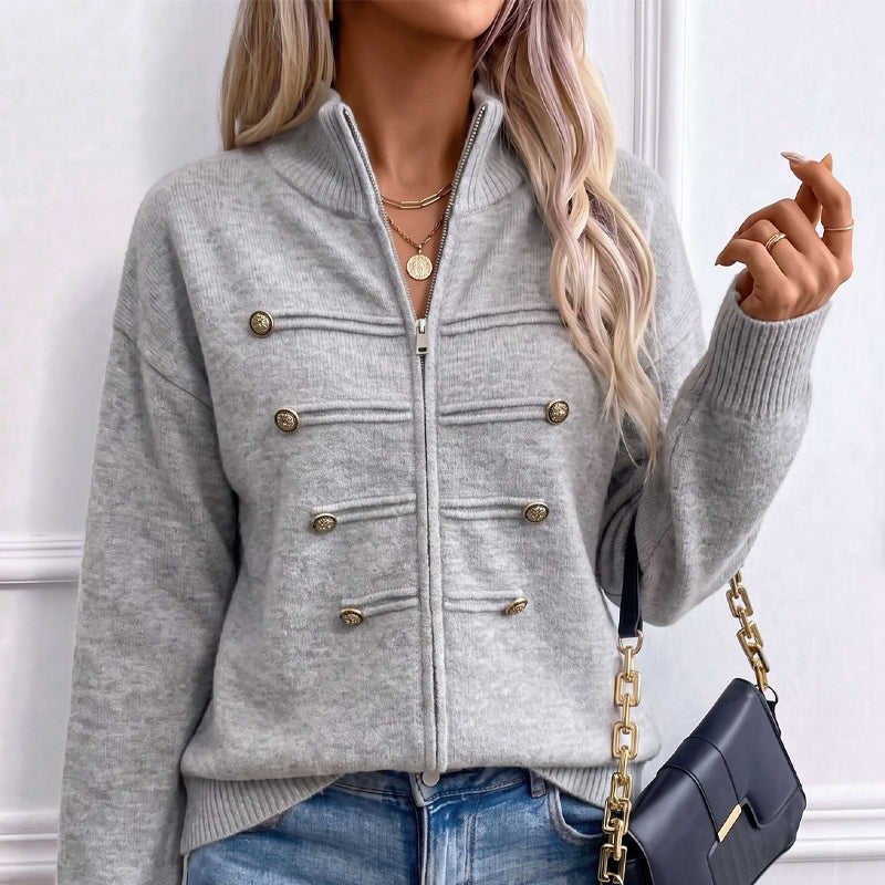 🧶 Clean Stand Collar, Easy Zip-Up Layering | Women's Knit Cardigan