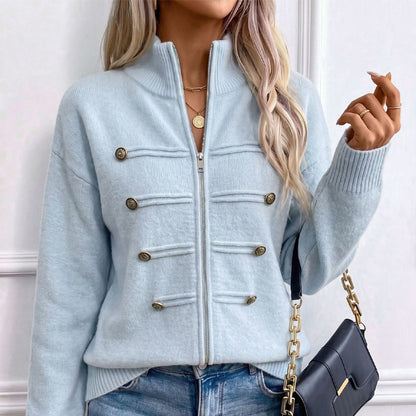🧶 Clean Stand Collar, Easy Zip-Up Layering | Women's Knit Cardigan