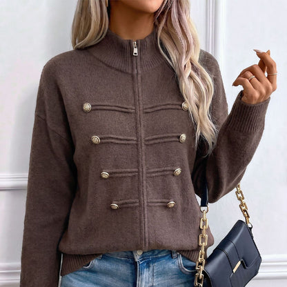 🧶 Clean Stand Collar, Easy Zip-Up Layering | Women's Knit Cardigan