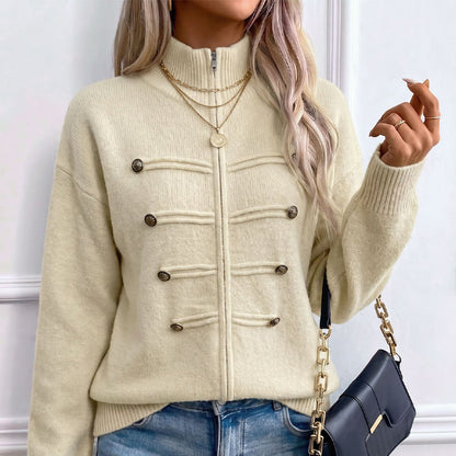 🧶 Clean Stand Collar, Easy Zip-Up Layering | Women's Knit Cardigan