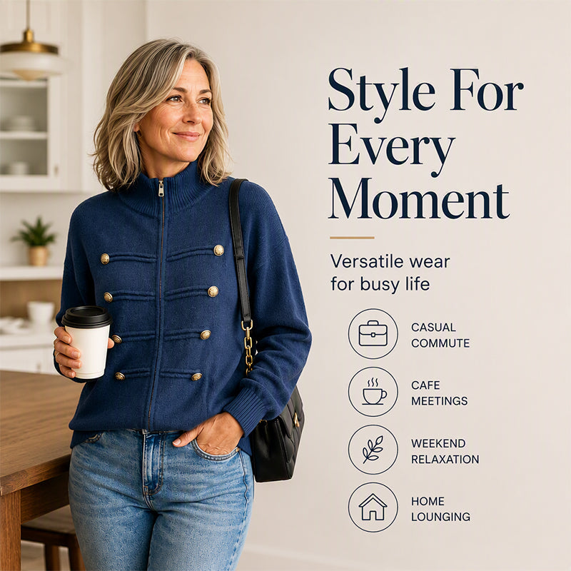 🧶 Clean Stand Collar, Easy Zip-Up Layering | Women's Knit Cardigan