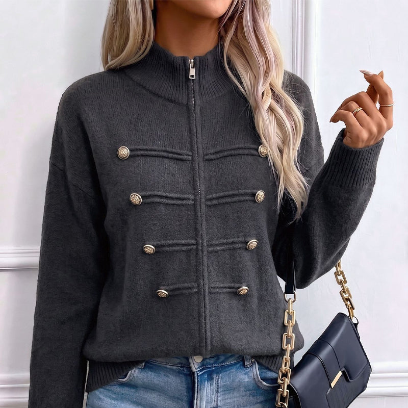 🧶 Clean Stand Collar, Easy Zip-Up Layering | Women's Knit Cardigan