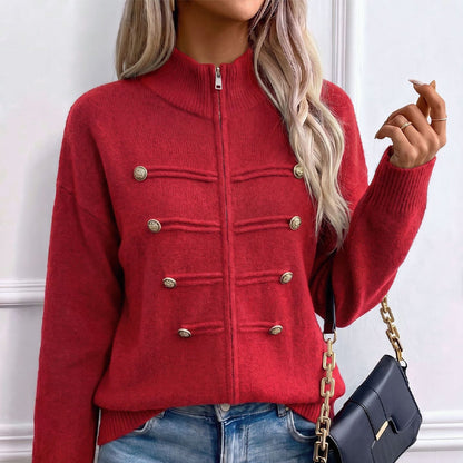 🧶 Clean Stand Collar, Easy Zip-Up Layering | Women's Knit Cardigan