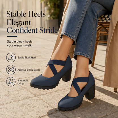 🎁2026 New Arrivals💥50% OFF! 👠Women's Round Toe Crisscross Strap Mary Jane Platform Chunky High Heels-Q
