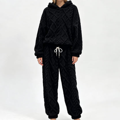 Women's Plush Cable Knit Hoodie & Pants Set
