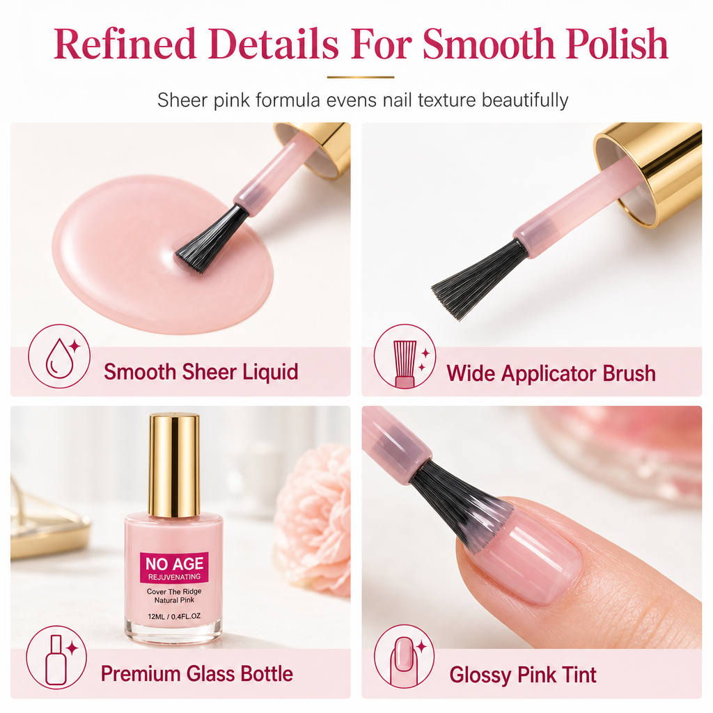 💅50% OFF NOW! Natural Pink Nail Ridge Filler 12ml, Rejuvenating Nail Smoothing Coat, Instantly Conceal Vertical Nail Ridges for Glossy Healthy Nails