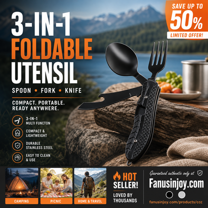 🏆 Special Price £12.99! 🍴Must-have for outdoor trips 🥄4-In-1 Outdoor Folding Multifunctional Tableware